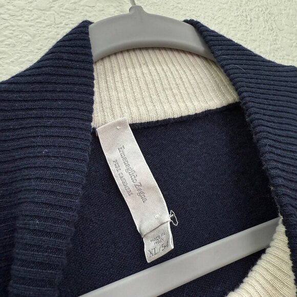 Ermenegildo Zegna Navy Blue 100% Cashmere Full Zip Knit Sweater Mens size XL 54 - Picture 2 of 8